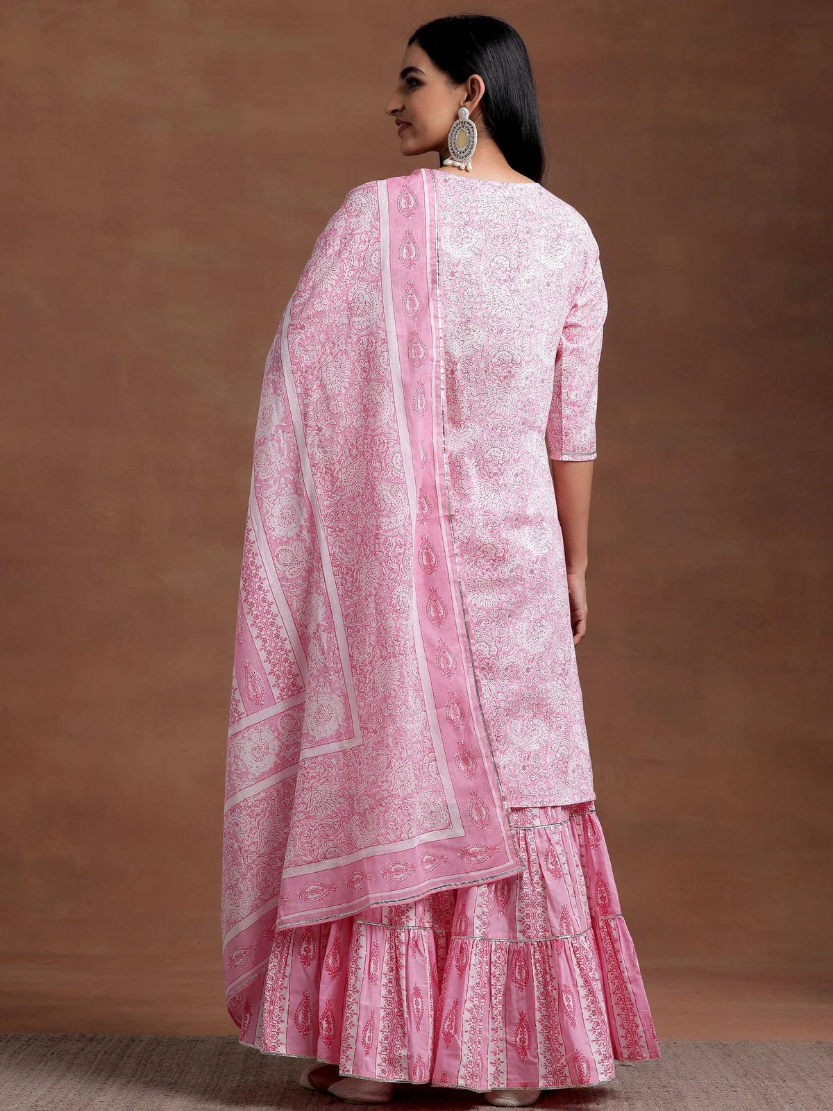 Libas Pink Yoke Design Cotton Straight Suit With Dupatta