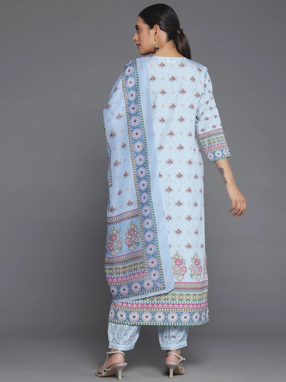 Gerua Blue Printed Poly Crepe Straight Suit With Dupatta