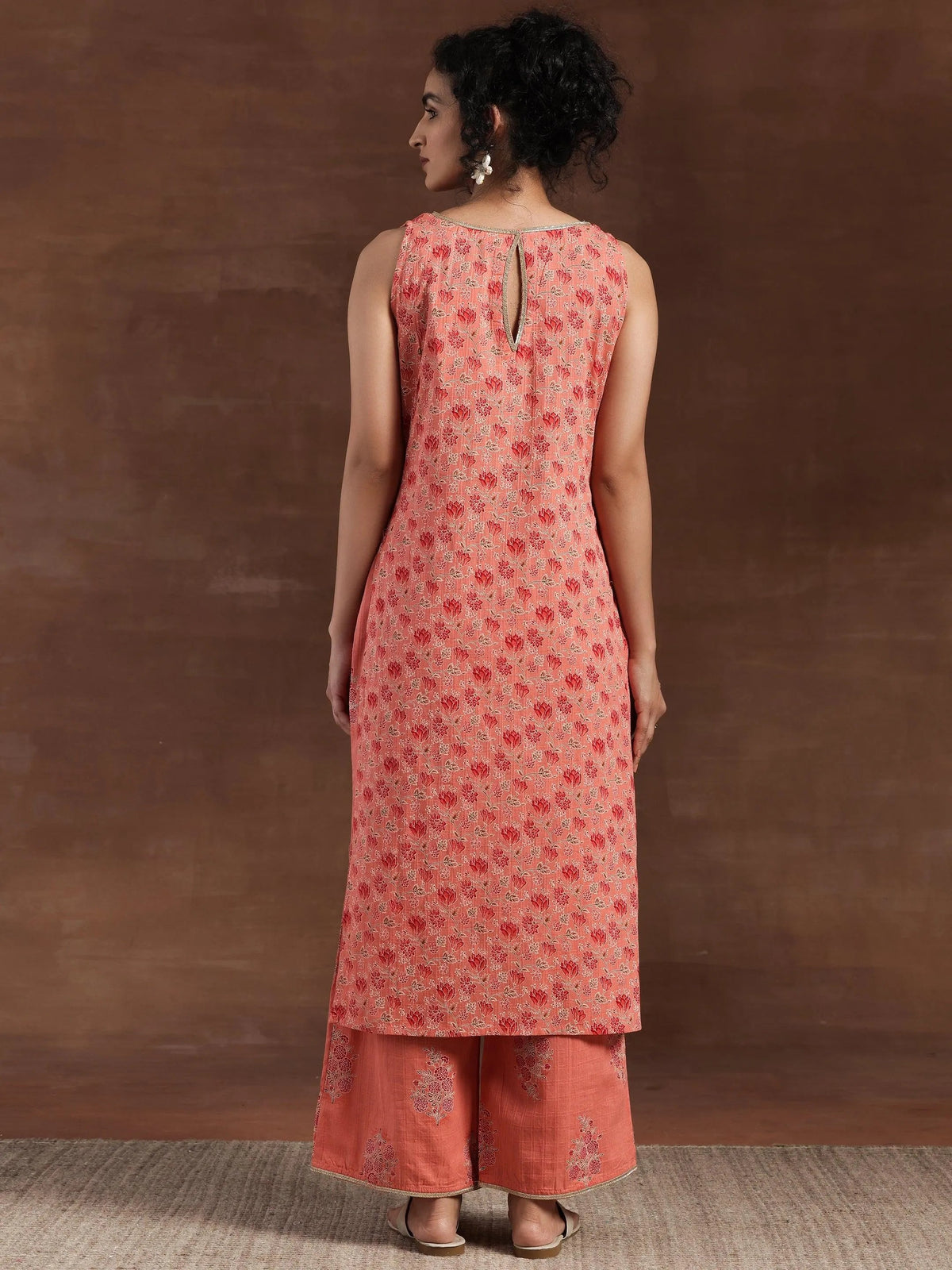 Libas Peach Printed Cotton Straight Kurta Set