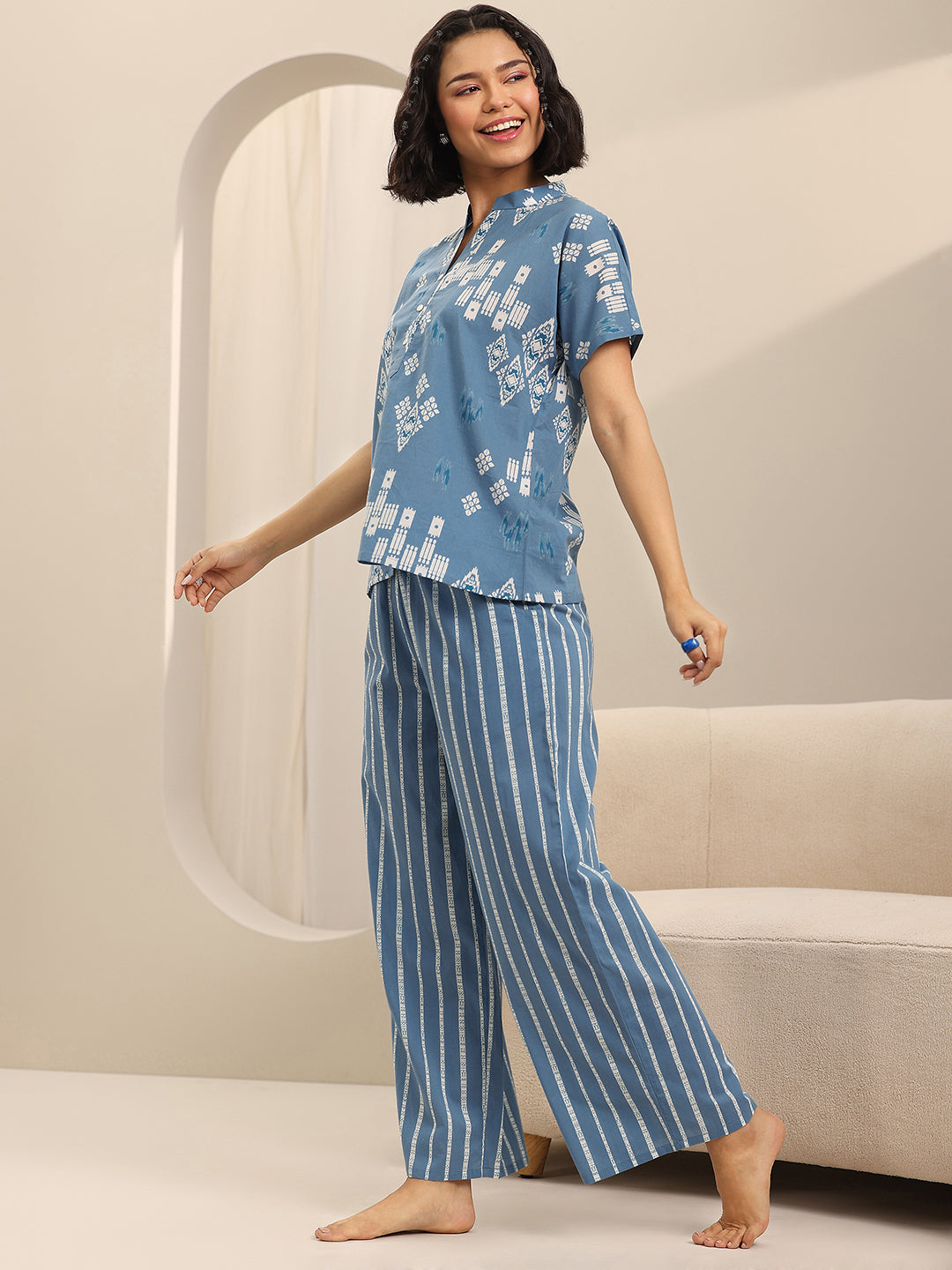 Libas Blue Printed Cotton Night Suits