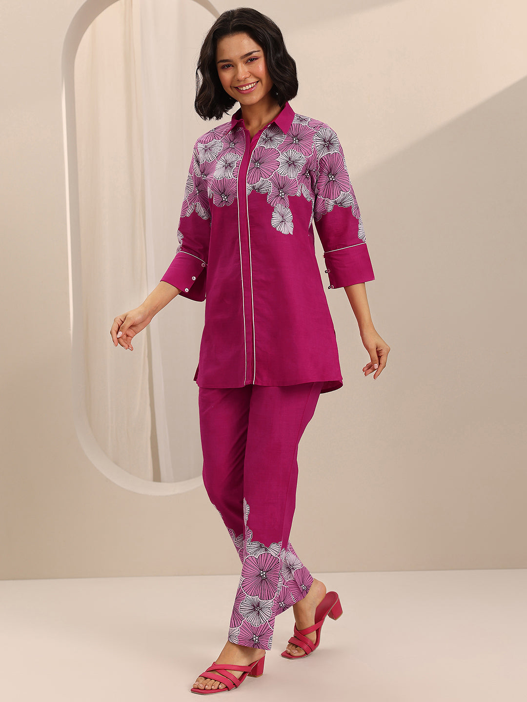 Libas Pink Printed Cotton Co-Ord Sets