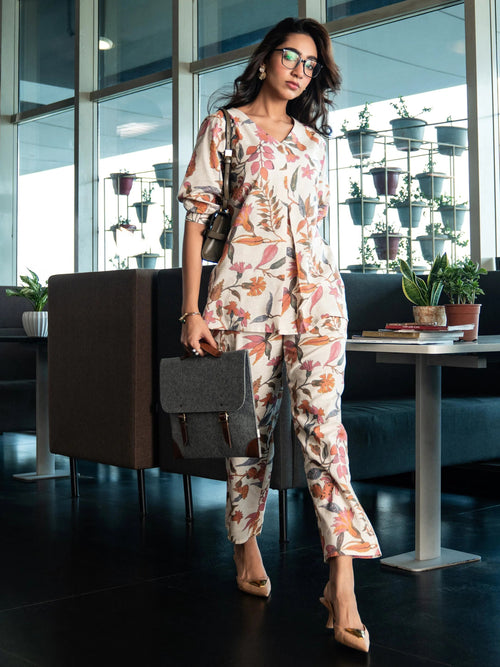 Libas Off White Printed Cotton Co-Ord Sets