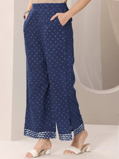 Libas Indigo Printed Cotton Straight Suit Set With Dupatta