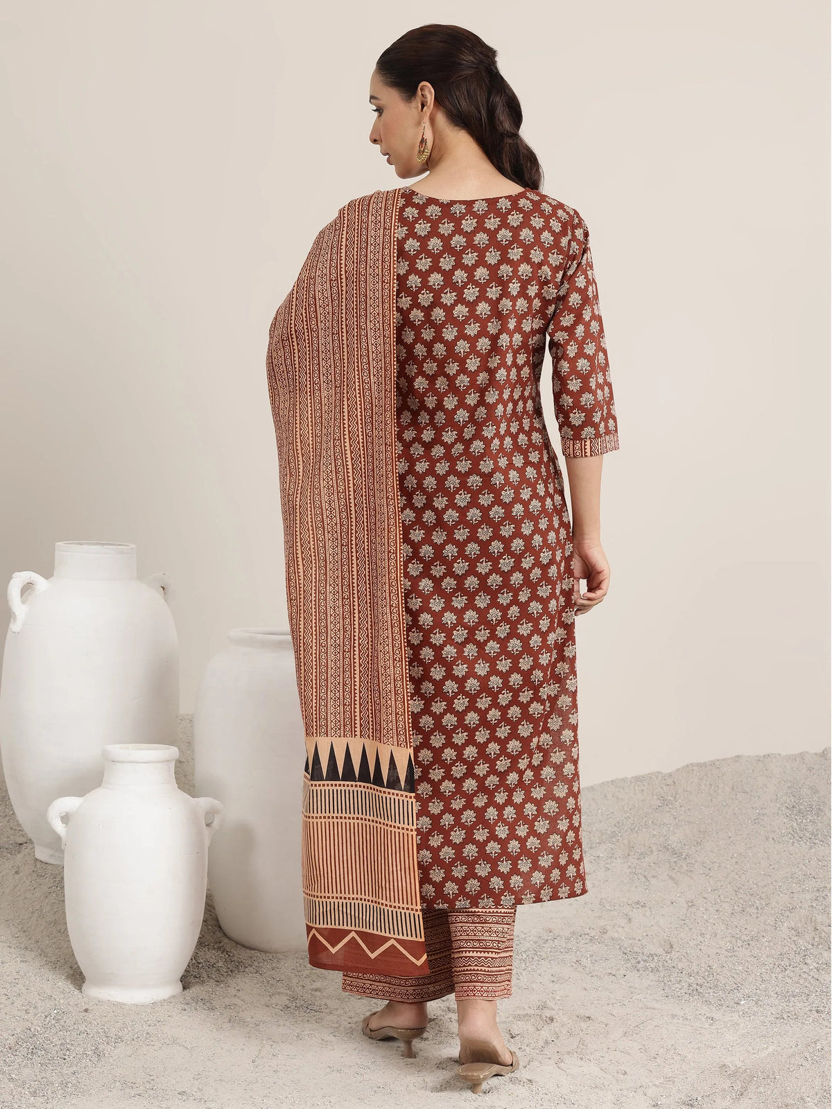 Libas Maroon Printed Cotton Straight Suit Set With Dupatta