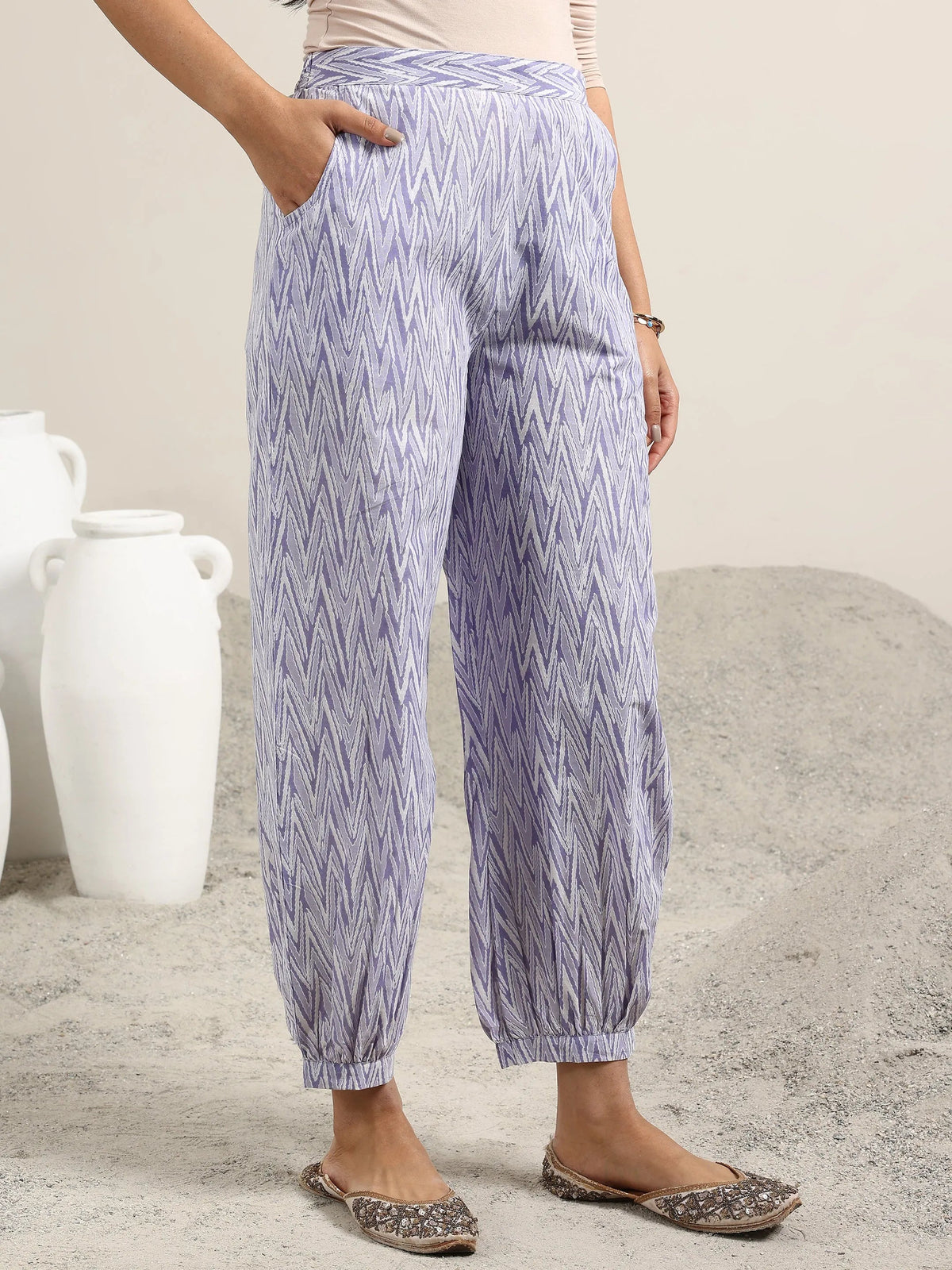 Libas Lavender Printed Cotton Straight Suit With Dupatta