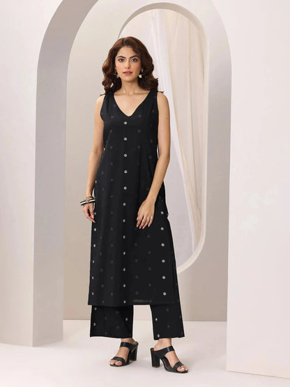Libas Black Printed Cotton Straight Kurta Set