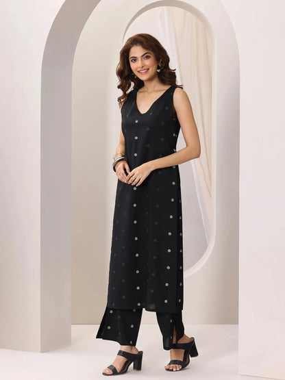 Libas Black Printed Cotton Straight Kurta Set