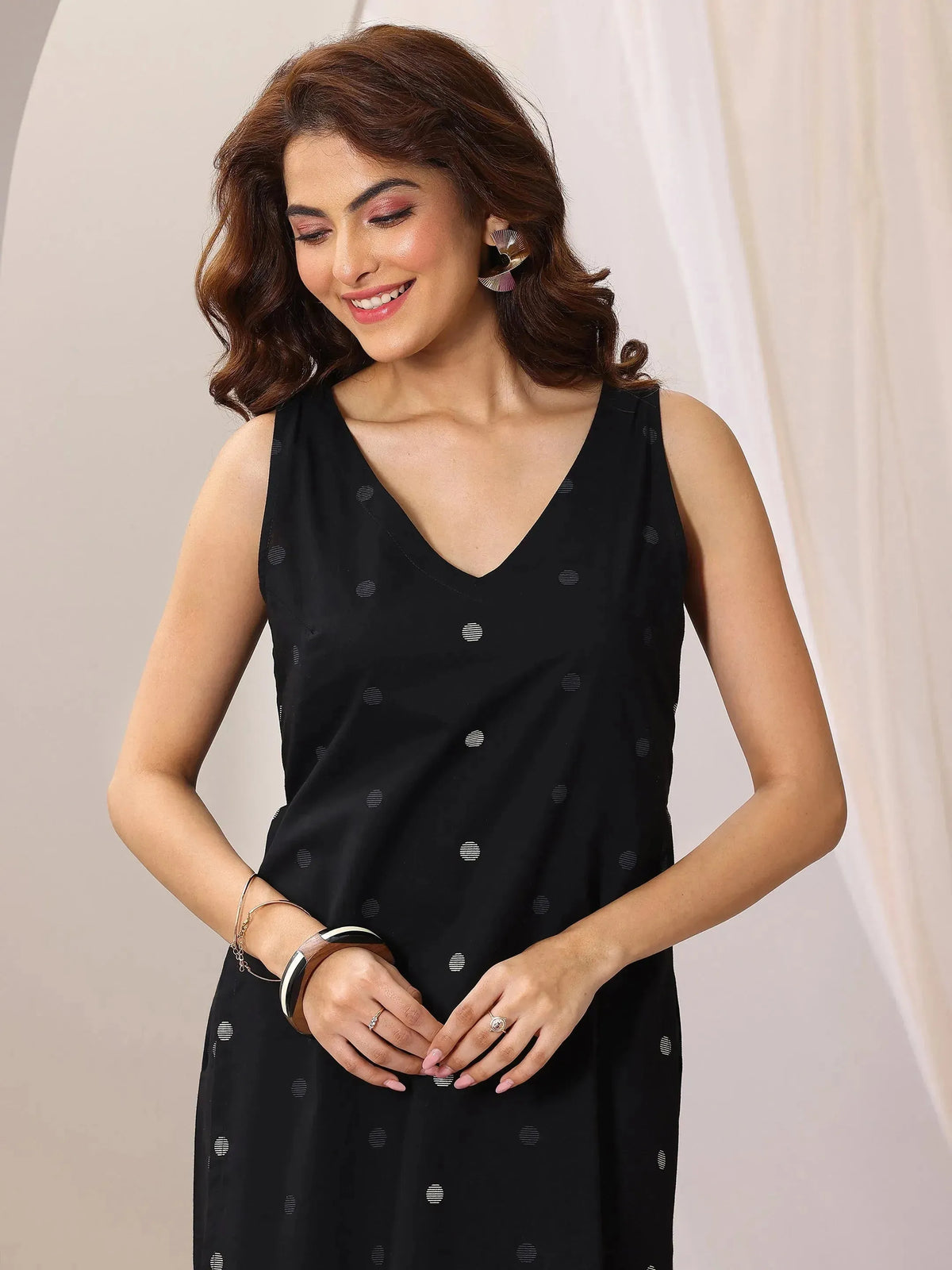 Libas Black Printed Cotton Straight Kurta Set