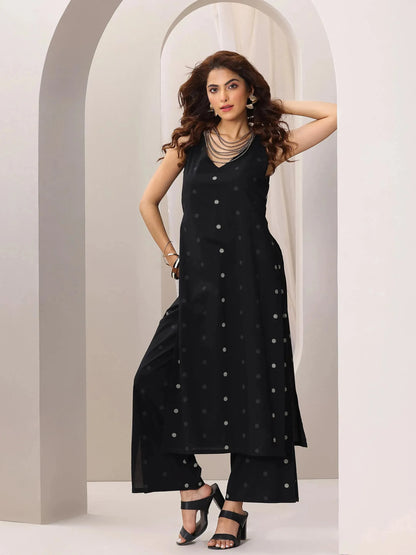 Libas Black Printed Cotton Straight Kurta Set