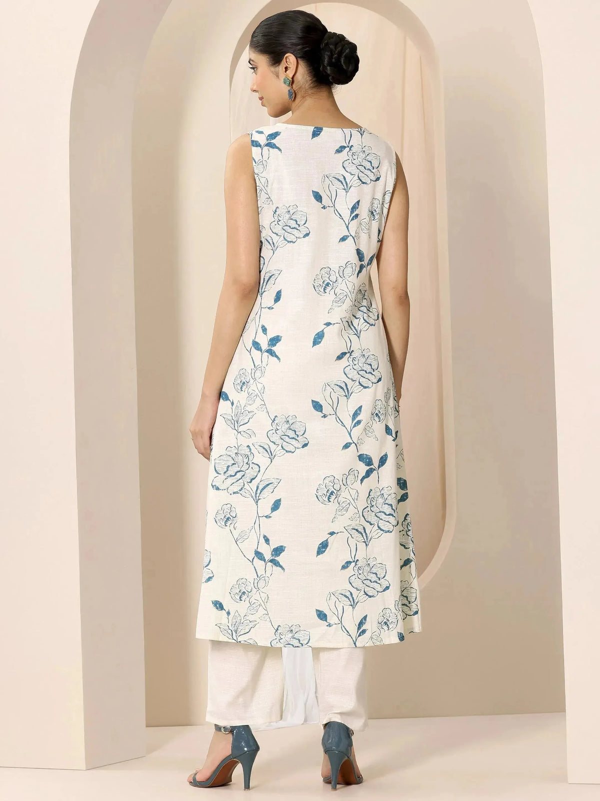 Libas Off white Printed Silk Blend A-Line Kurta Set