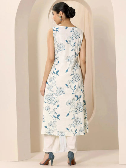 Libas Off white Printed Silk Blend A-Line Kurta Set