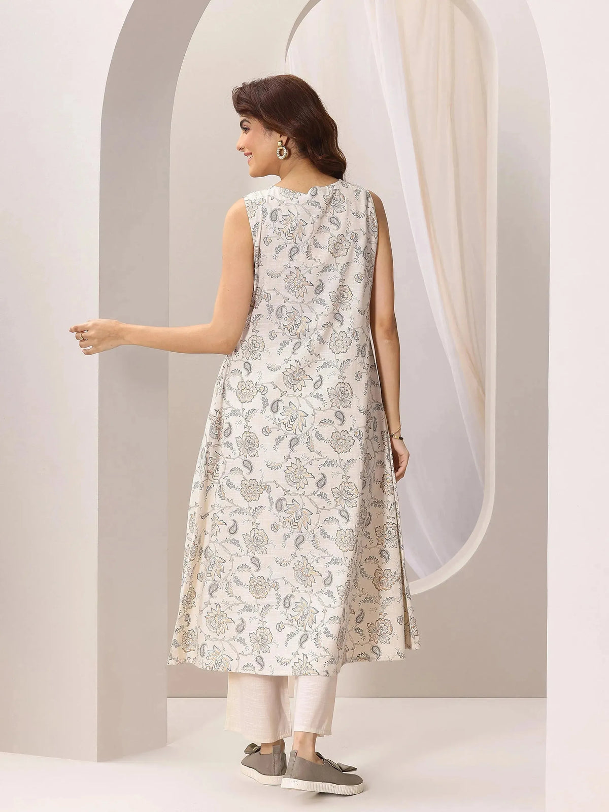 Libas Off white Printed Silk Blend A-Line Kurta Set