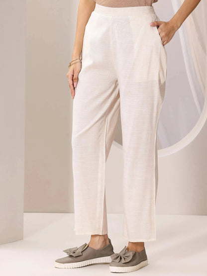 Libas Off white Printed Silk Blend A-Line Kurta Set