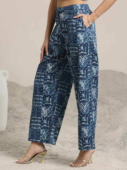 Libas Indigo Printed Cotton 3 Piece Co-Ord Sets With jacket