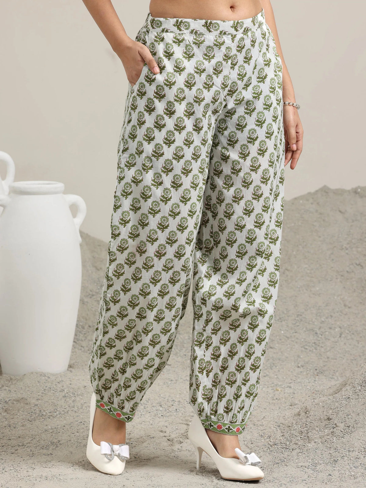 Libas Green Printed Cotton Straight Suit Set With Dupatta