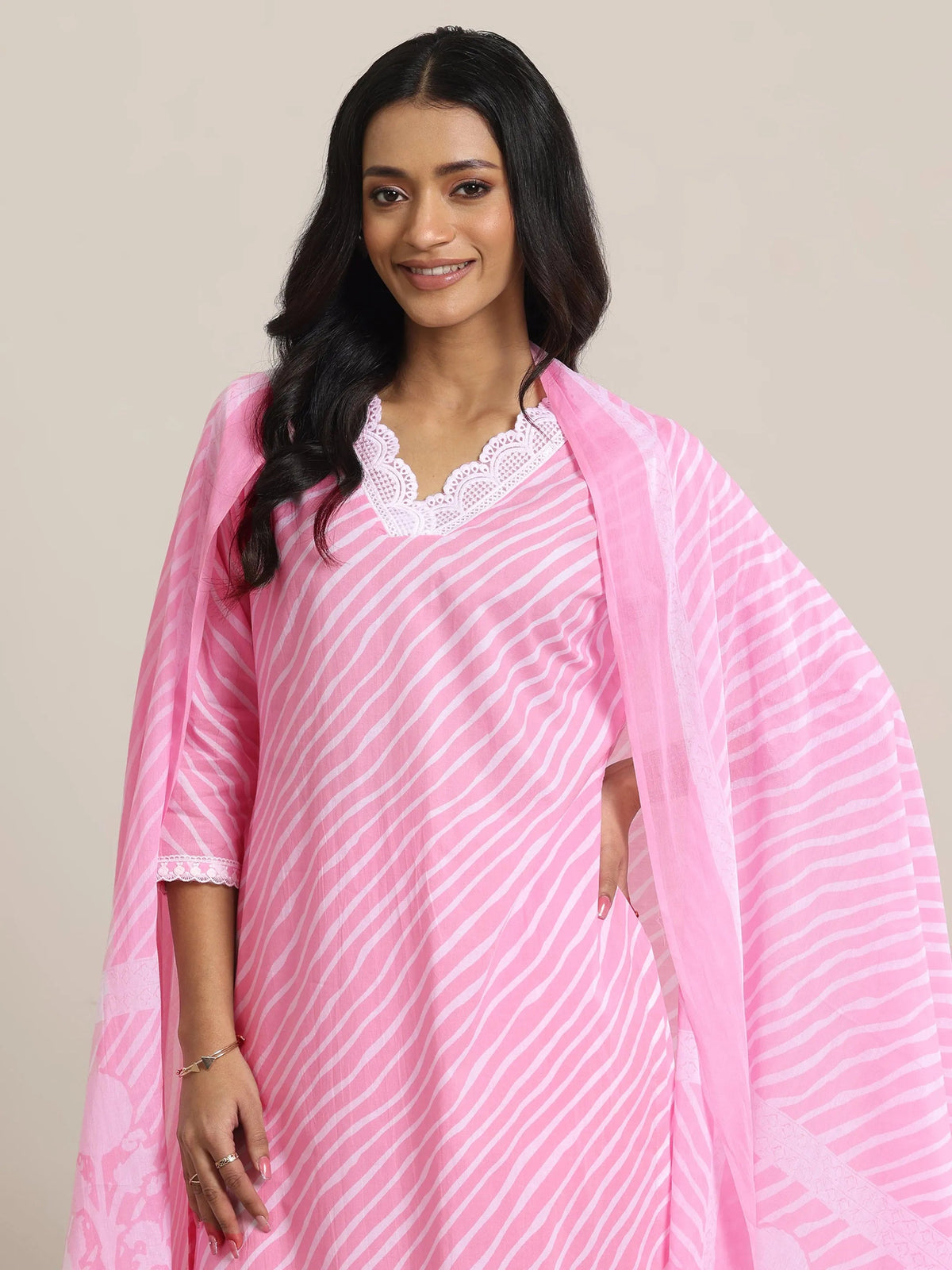 Libas Pink Printed Cotton Straight Suit Set With Dupatta