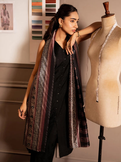 Libas Black Woven Design Silk Blend Straight Suit Set With Dupatta