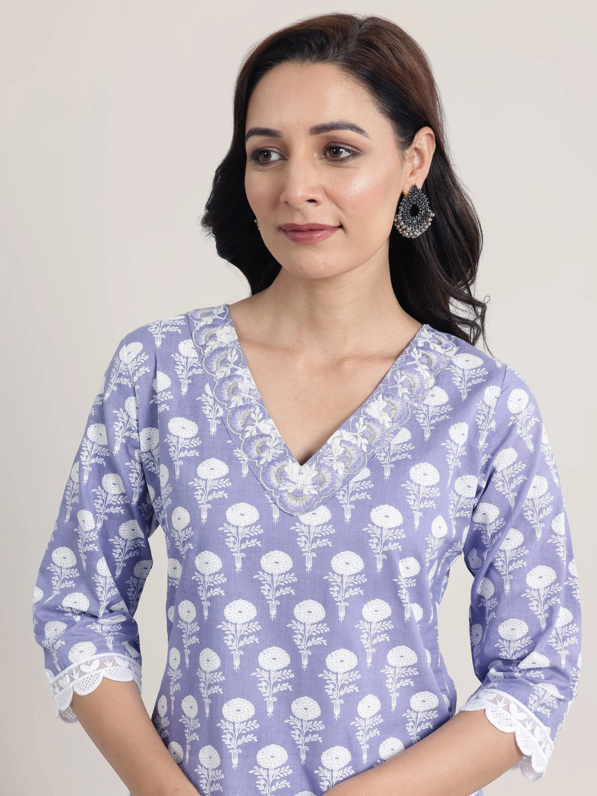 Libas Lavender Printed Cotton Straight Suit Set With Dupatta