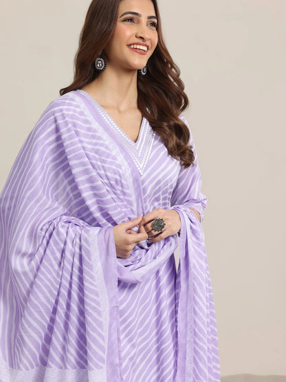 Libas Lavender Printed Cotton Straight  Suits With Dupatta