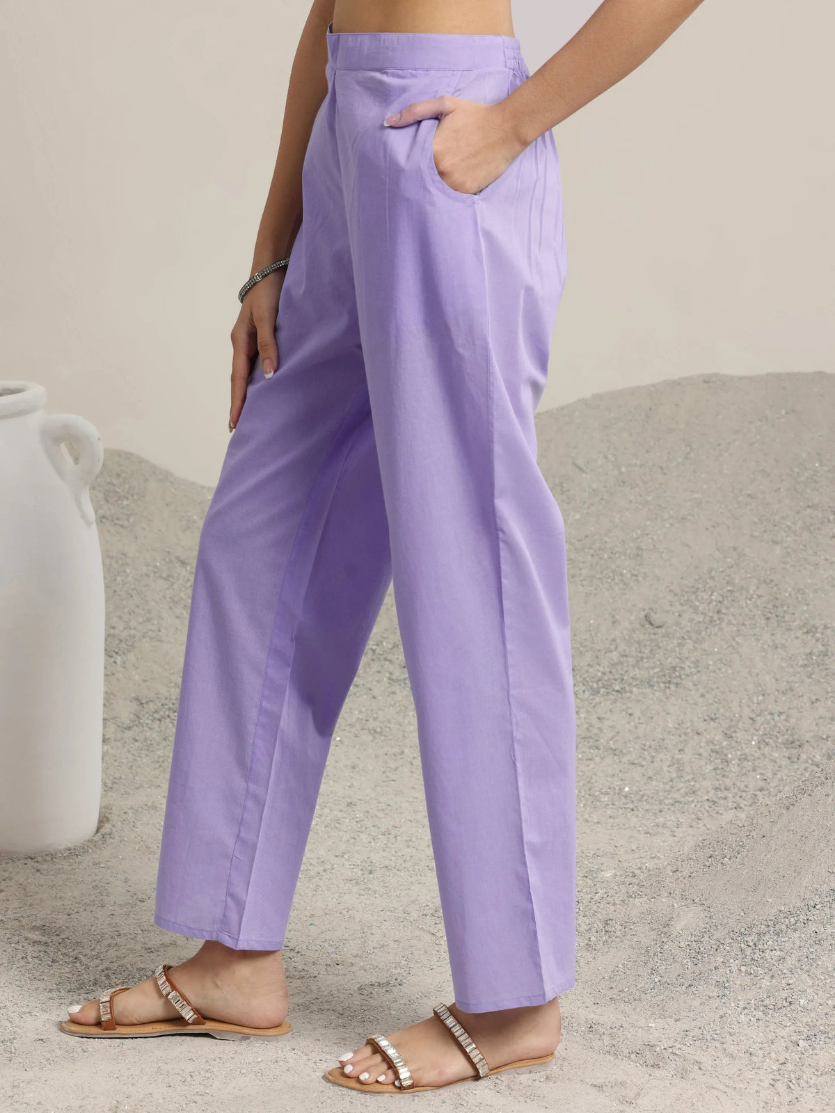 Libas Lavender Printed Cotton Straight  Suits With Dupatta
