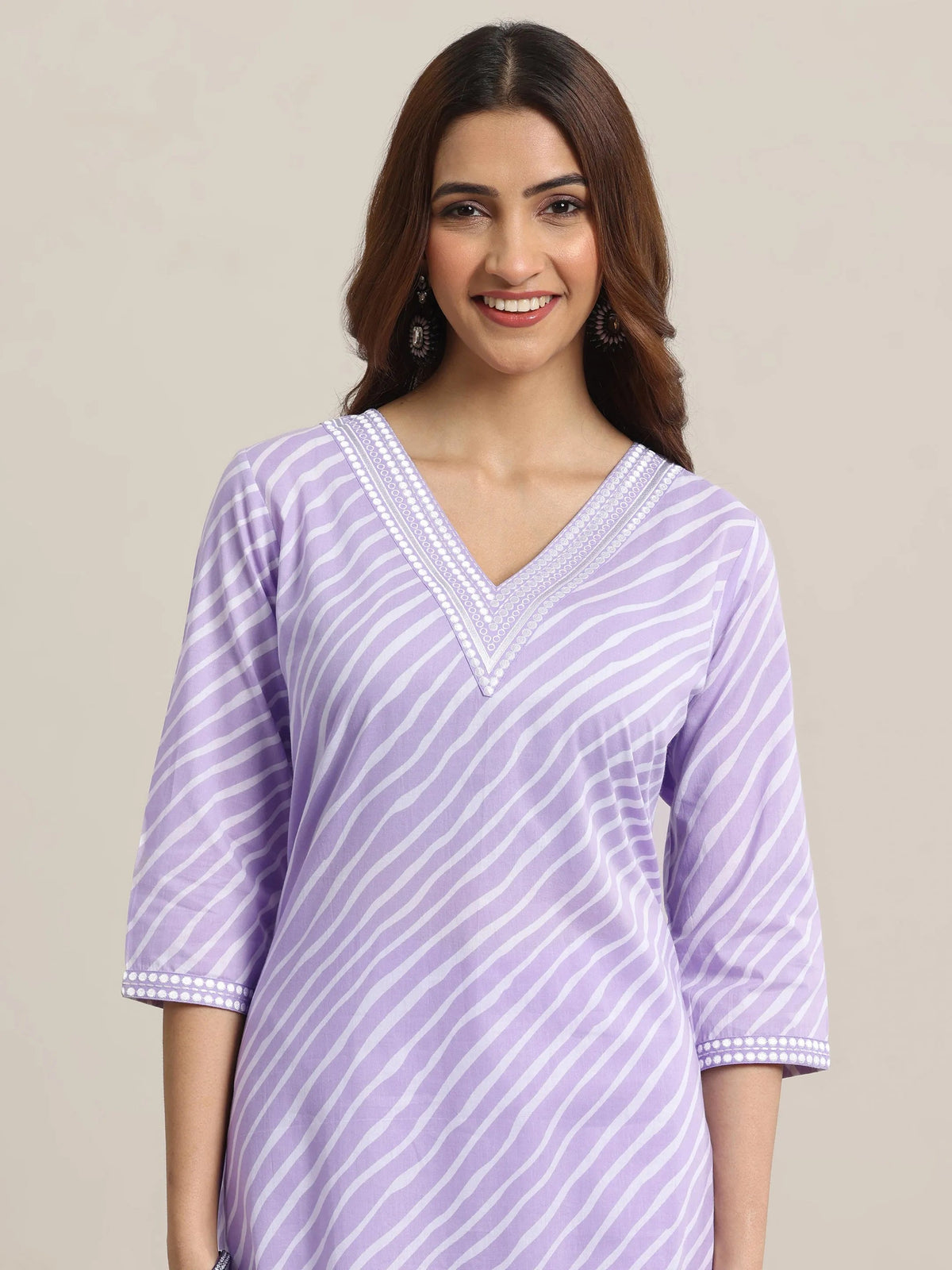 Libas Lavender Printed Cotton Straight  Suits With Dupatta