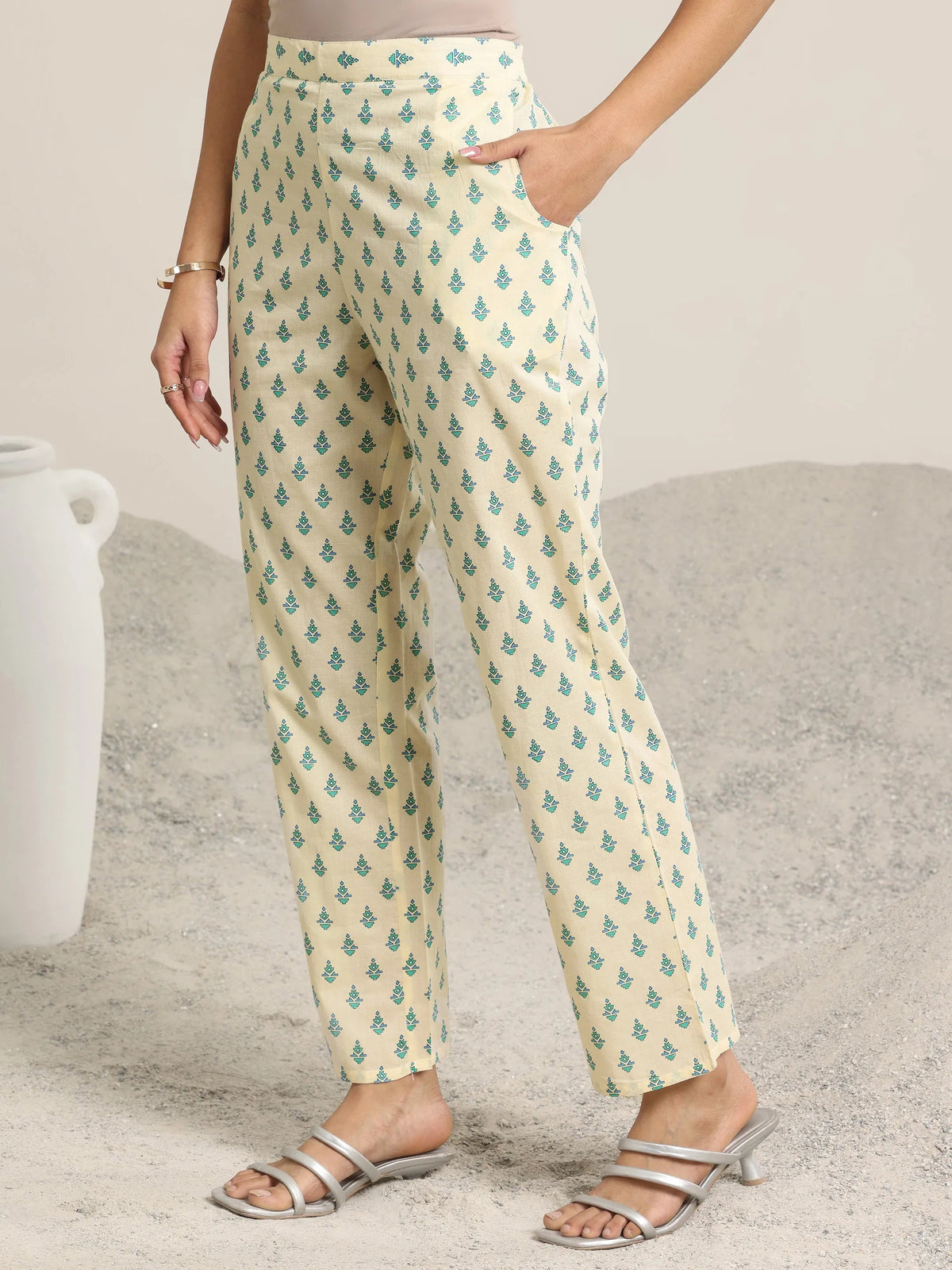 Libas Off White Printed Cotton Straight  Suits With Dupatta