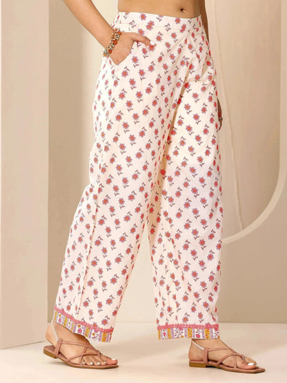Libas Peach Printed Pure Cotton A-Line Kurta Set