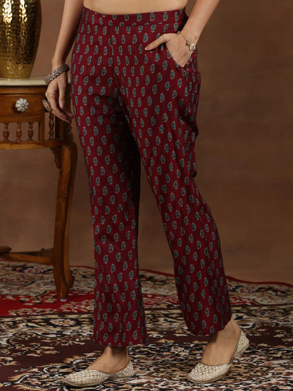 Libas Maroon Printed Silk Blend Straight Suit With Dupatta