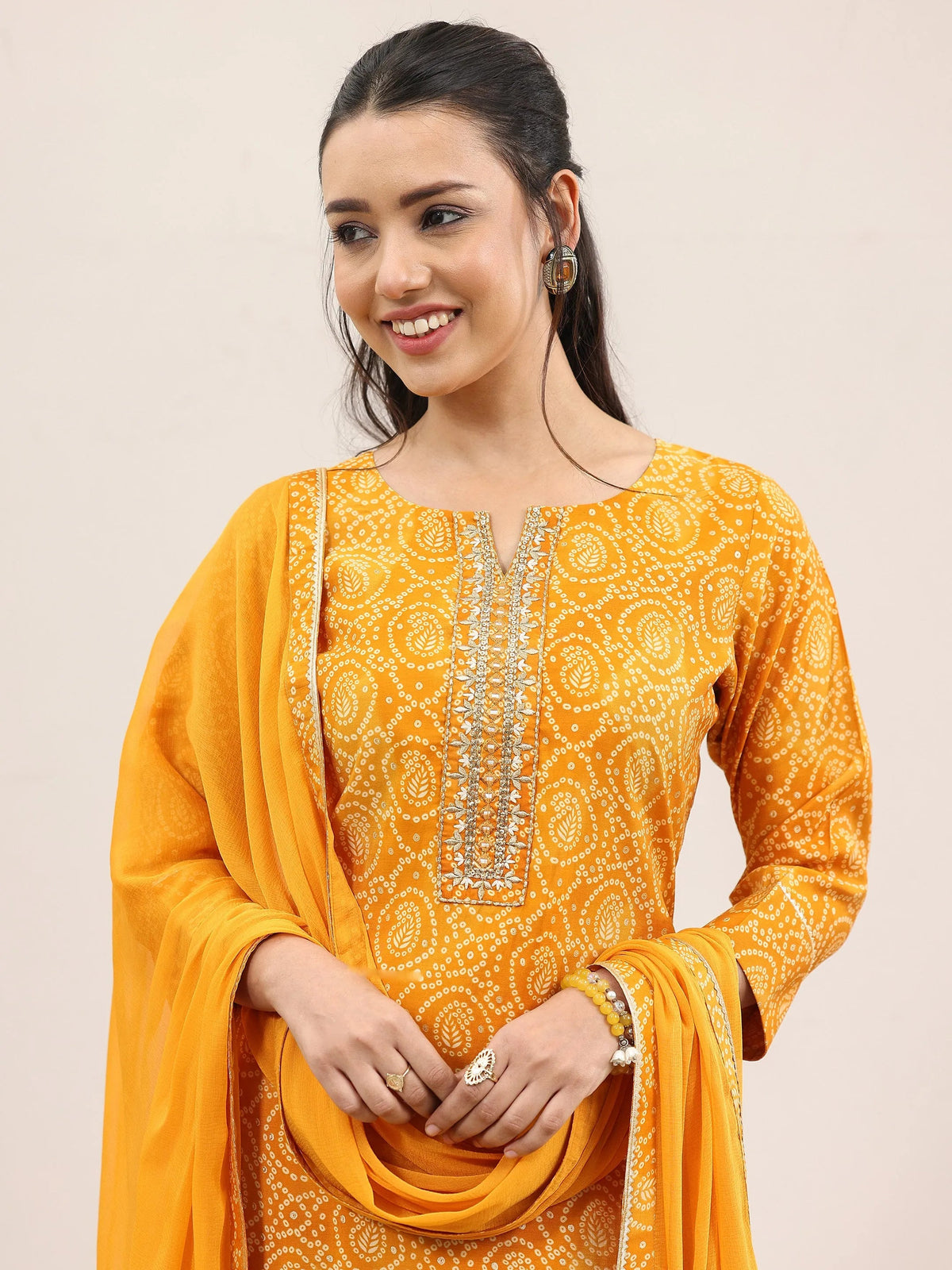 Libas Mustard Printed Rayon Straight Suit With Dupatta