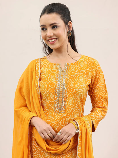 Libas Mustard Printed Rayon Straight Suit With Dupatta
