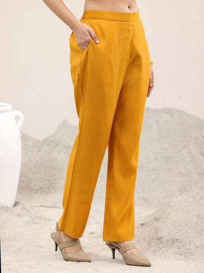 Libas Mustard Printed Rayon Straight Suit With Dupatta