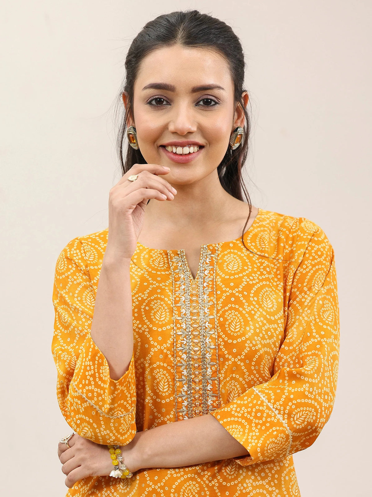 Libas Mustard Printed Rayon Straight Suit With Dupatta