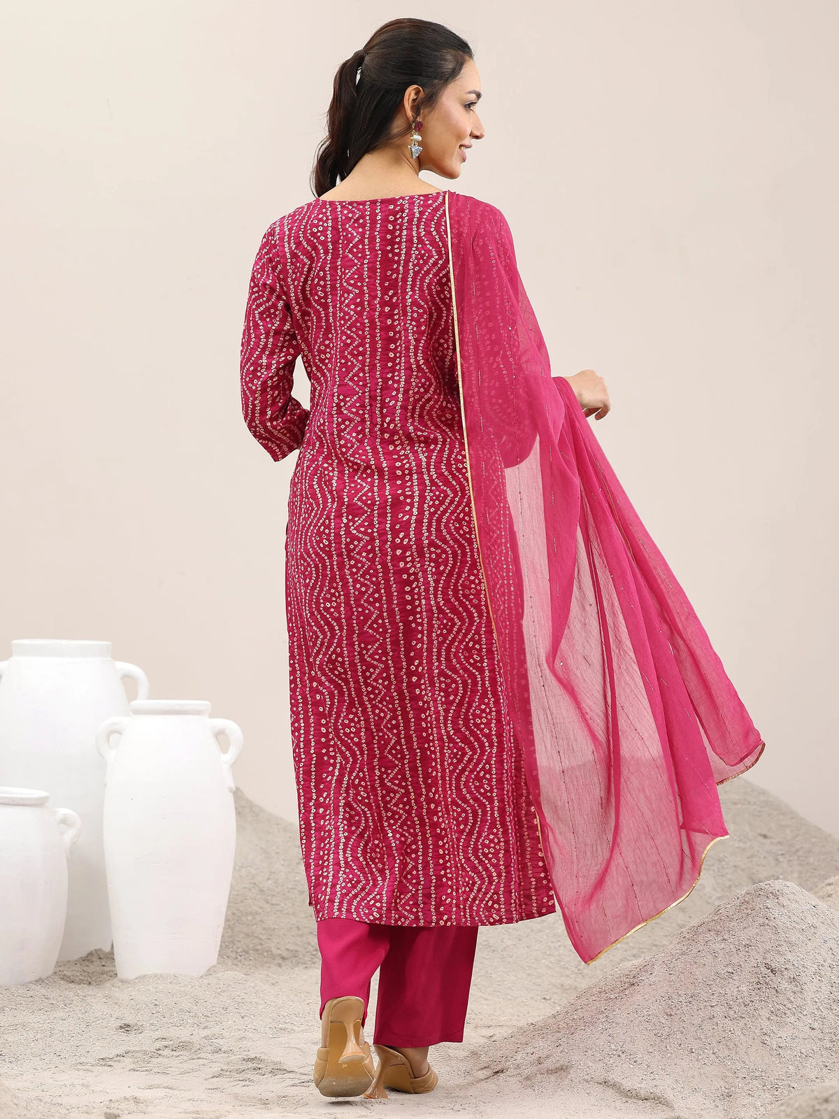 Libas Pink Printed Rayon Straight Suit With Dupatta