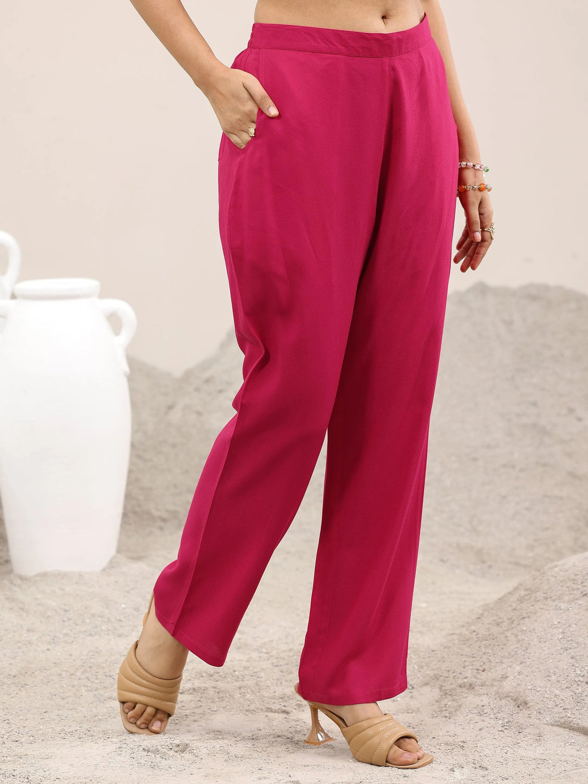 Libas Pink Printed Rayon Straight Suit With Dupatta