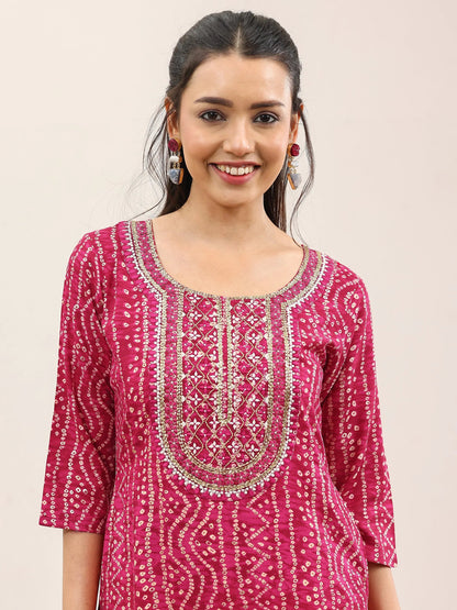 Libas Pink Printed Rayon Straight Suit With Dupatta