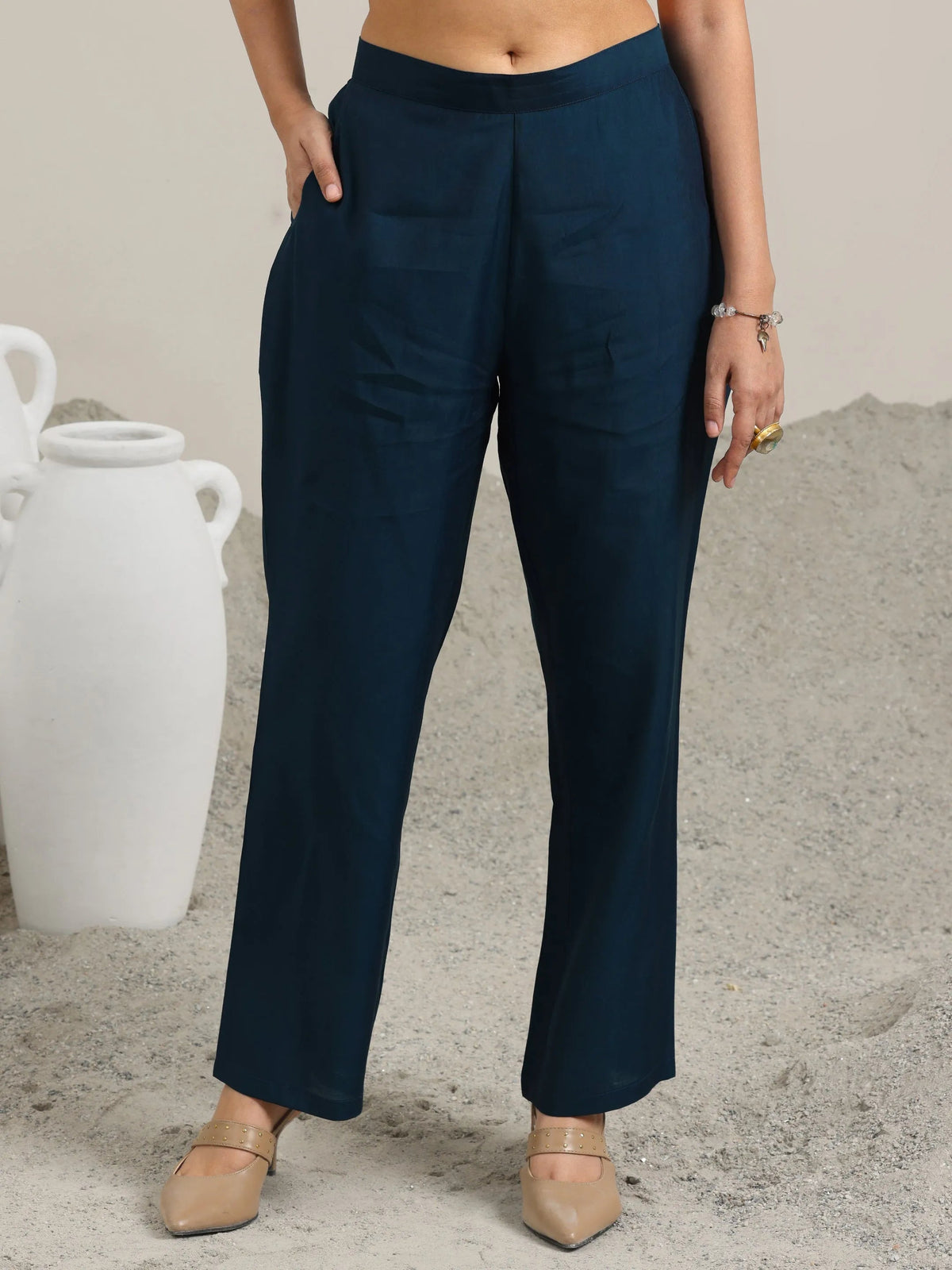 Libas Navy Blue Printed Rayon Straight Suit With Dupatta