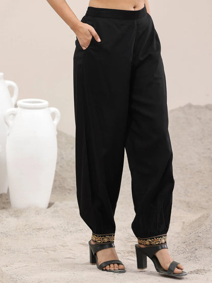 Libas Black Embroidered Rayon Straight Suit With Dupatta