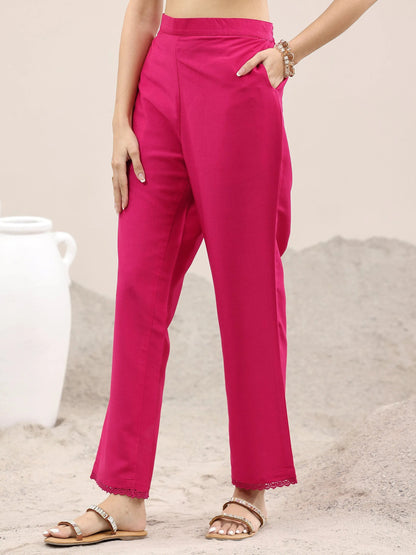 Libas Pink Printed Silk Blend A-Line Kurta With Trousers & Dupatta