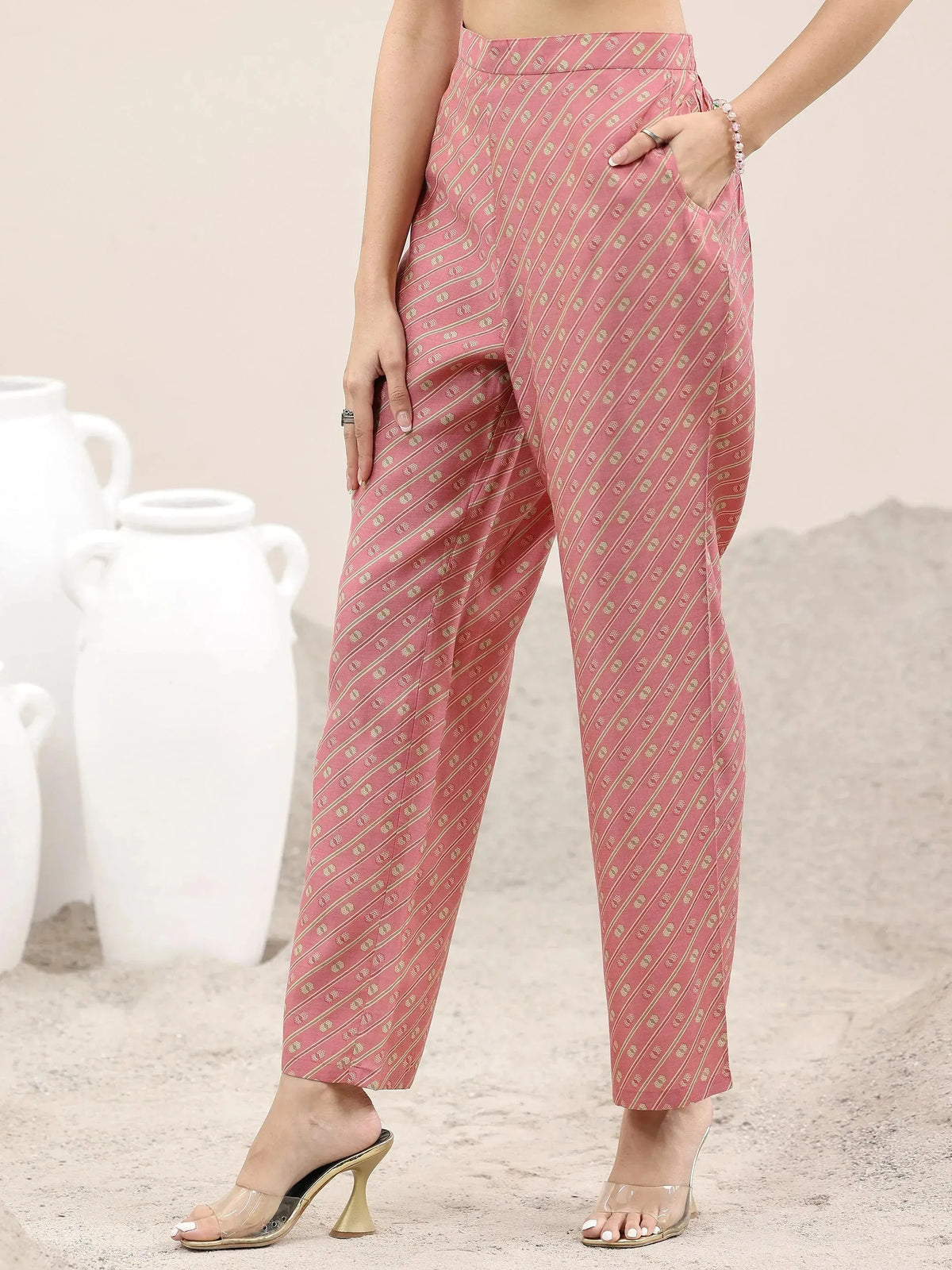 Libas Pink Printed Silk Blend Straight Suit With Dupatta