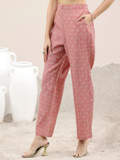 Libas Pink Printed Silk Blend Straight Suit With Dupatta