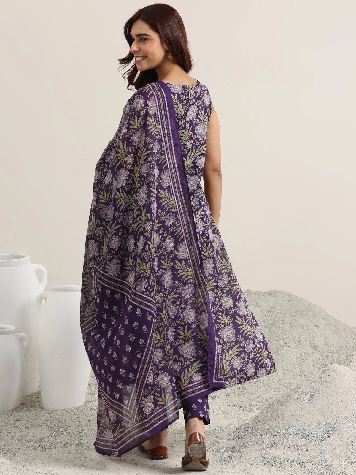 Libas Purple Printed Cotton Straight Suit With Dupatta