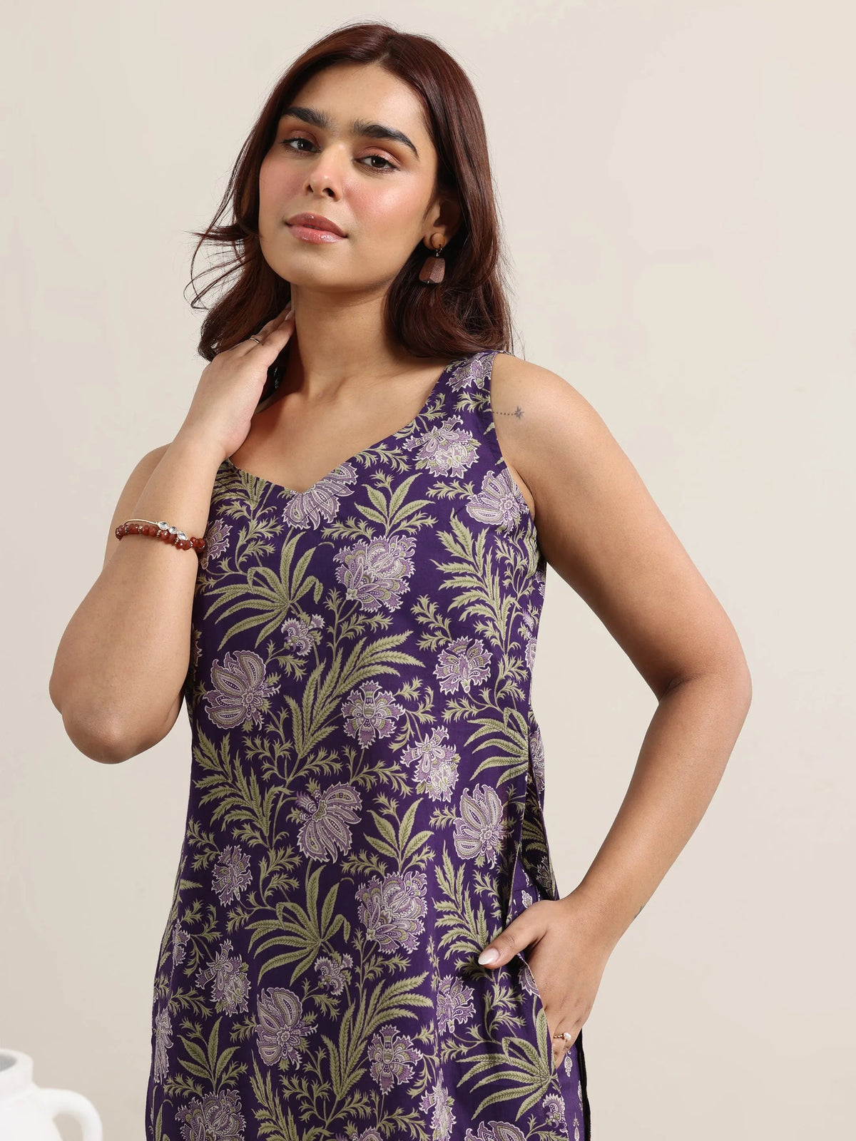 Libas Purple Printed Cotton Straight Suit With Dupatta
