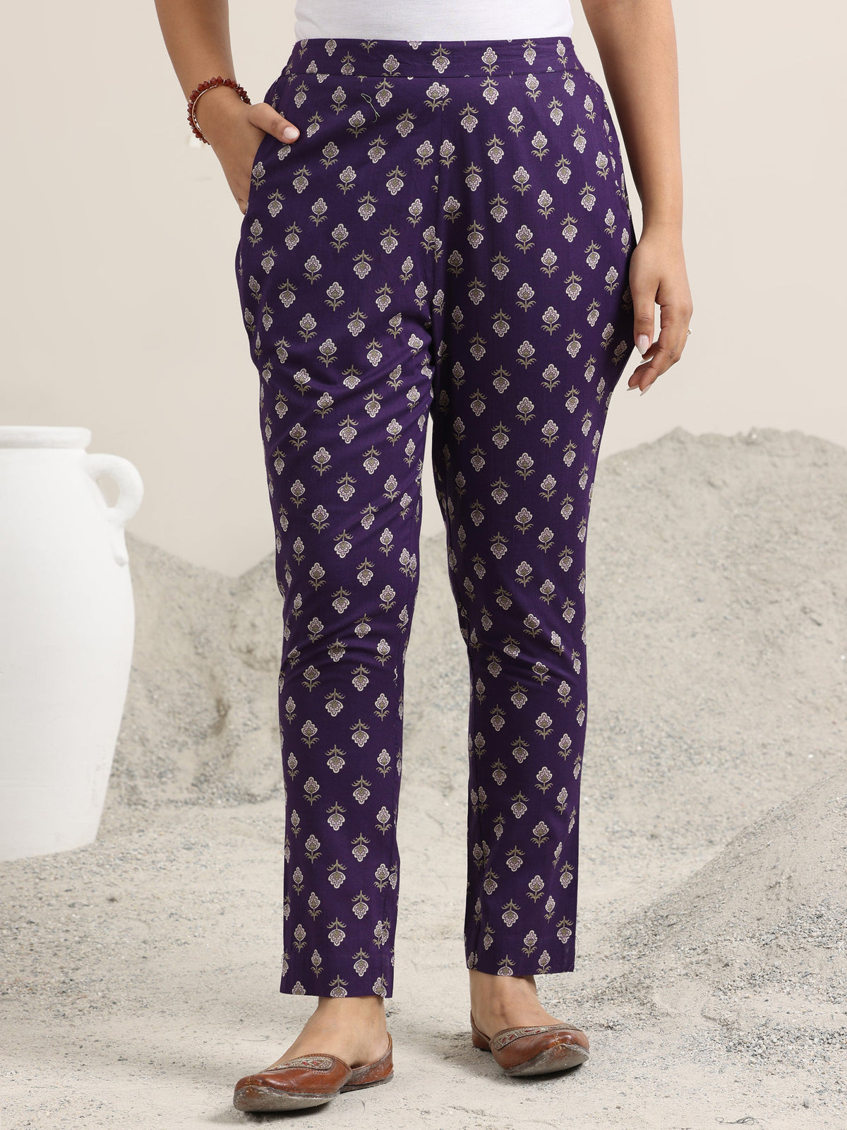 Libas Purple Printed Cotton Straight Suit With Dupatta