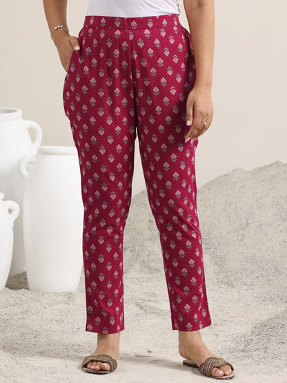 Libas Maroon Printed Cotton Straight Suit With Dupatta