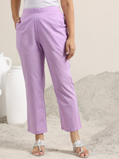 Libas Lavender Printed Cotton Straight Suit With Dupatta