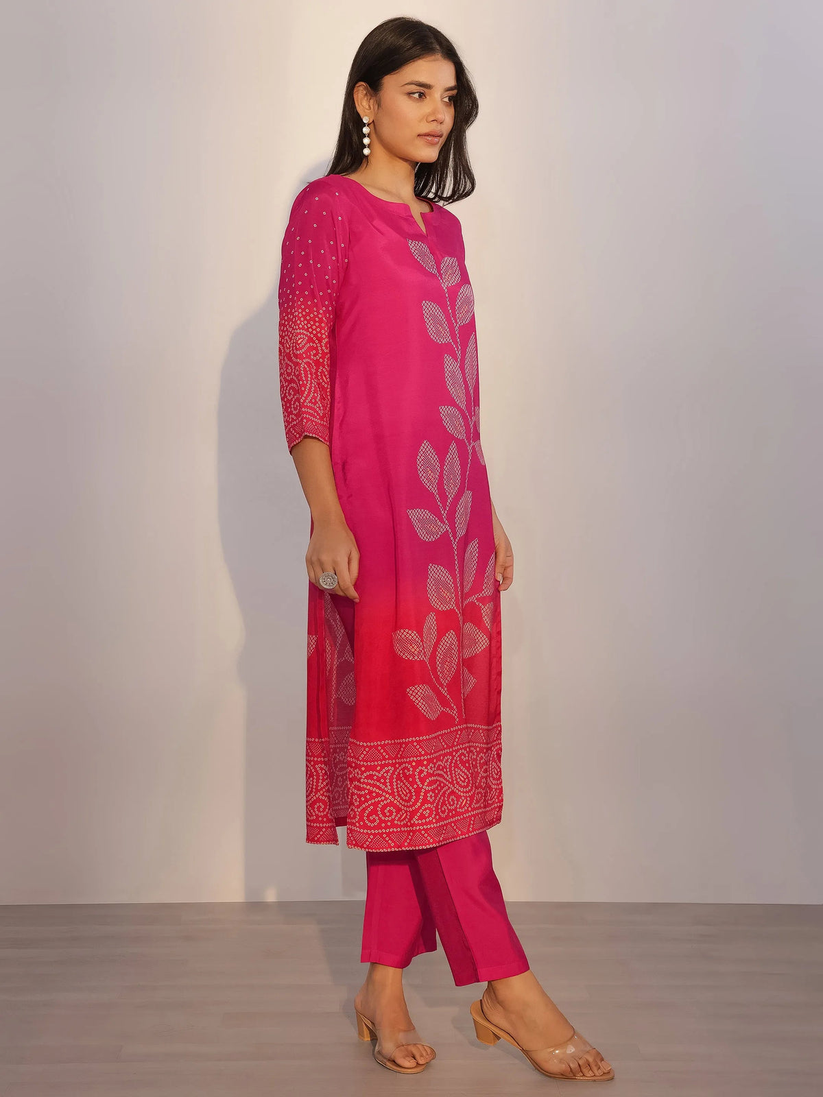 Libas Pink Printed Silk Blend Straight Suit With Dupatta