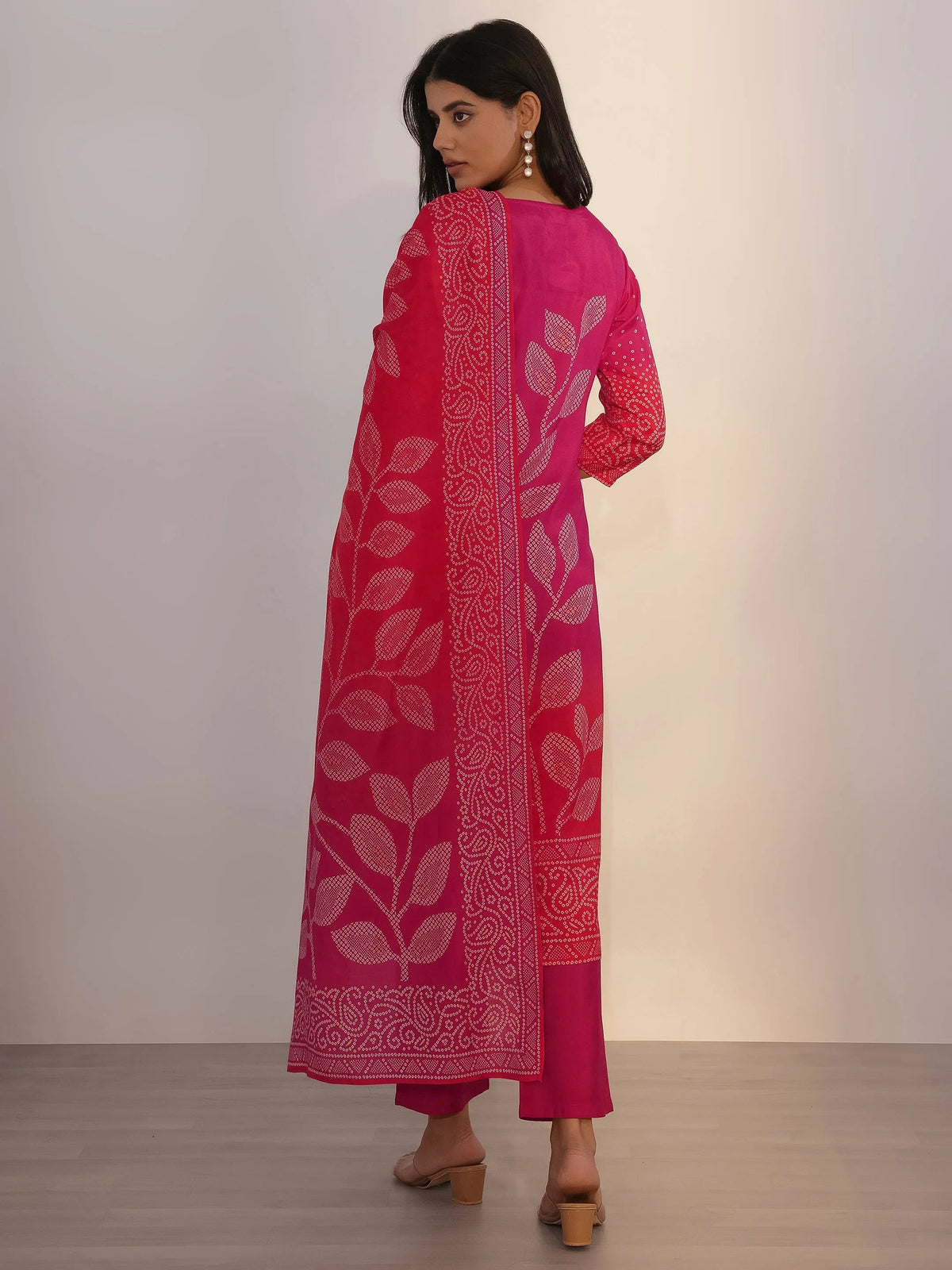 Libas Pink Printed Silk Blend Straight Suit With Dupatta