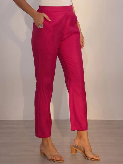 Libas Pink Printed Silk Blend Straight Suit With Dupatta