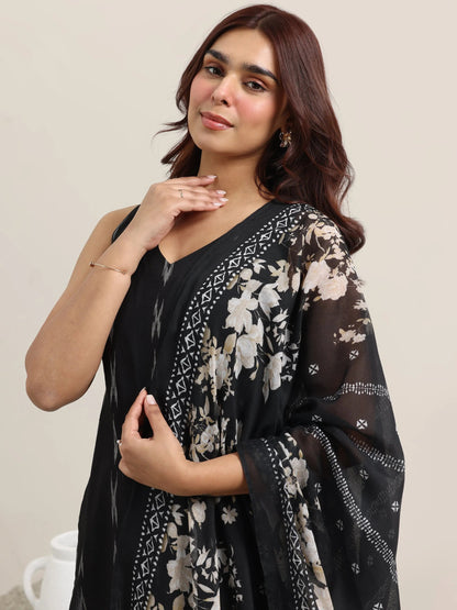Libas Black Woven Design Cotton Straight Suit With Dupatta