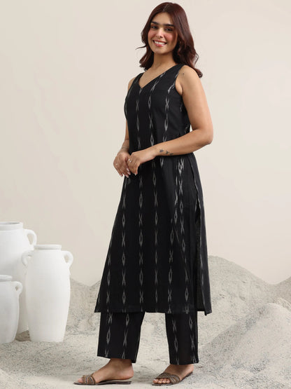 Libas Black Woven Design Cotton Straight Suit With Dupatta